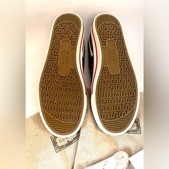Gucci Tennis 1977 Webbing Trimmed Monogrammed Blue Denim Sneakers Size 8… - Picture 14 of 15